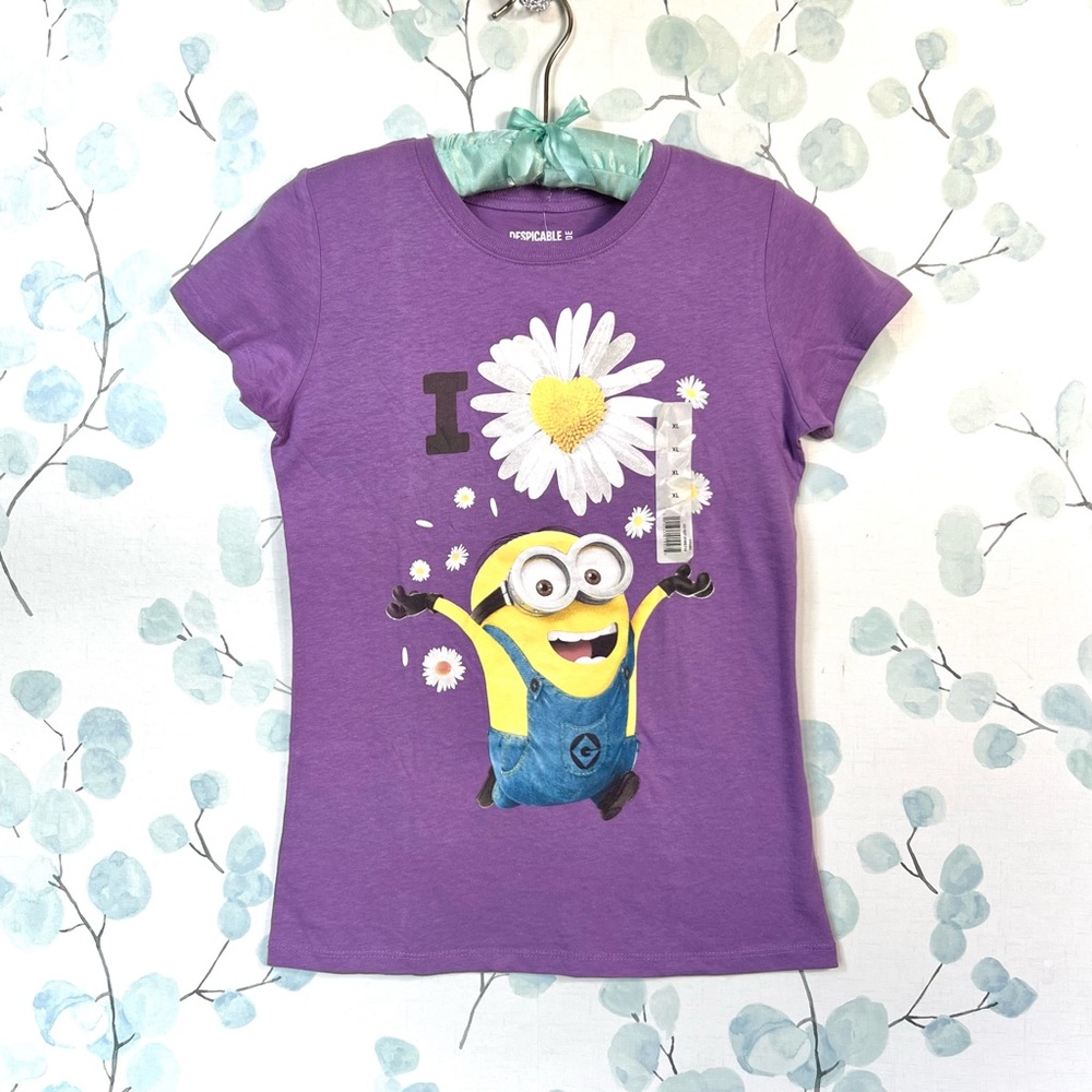 NEW Despicable Me Minions Kids Top Purple Tshirt Graphic Tee Short Sleeve Shirt